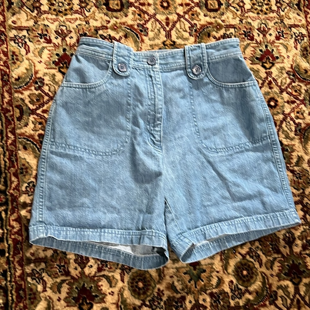 Karen Scott Sport Petite Shorts Denim Blue With Side Elastic Size 4 Petite
